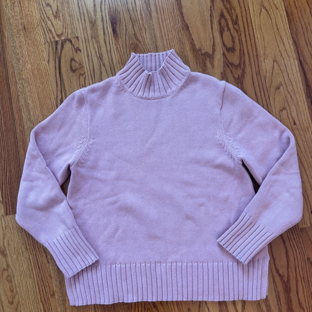 J.Crew Womens Pink Cotton Mock Neck Ribbed Knit Sweater Large L‎ Mauve - Picture 2 of 8